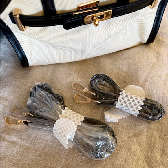 NWT Anthropologie Black & Cream faux leather canvas mini tote - Picture 3 of 3